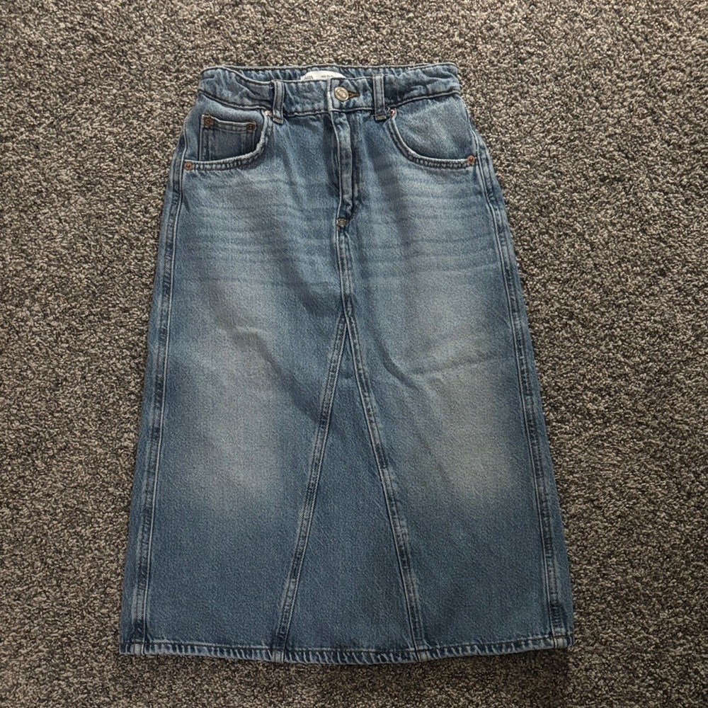 Zara Blue Denim midi Skirt- youth girls